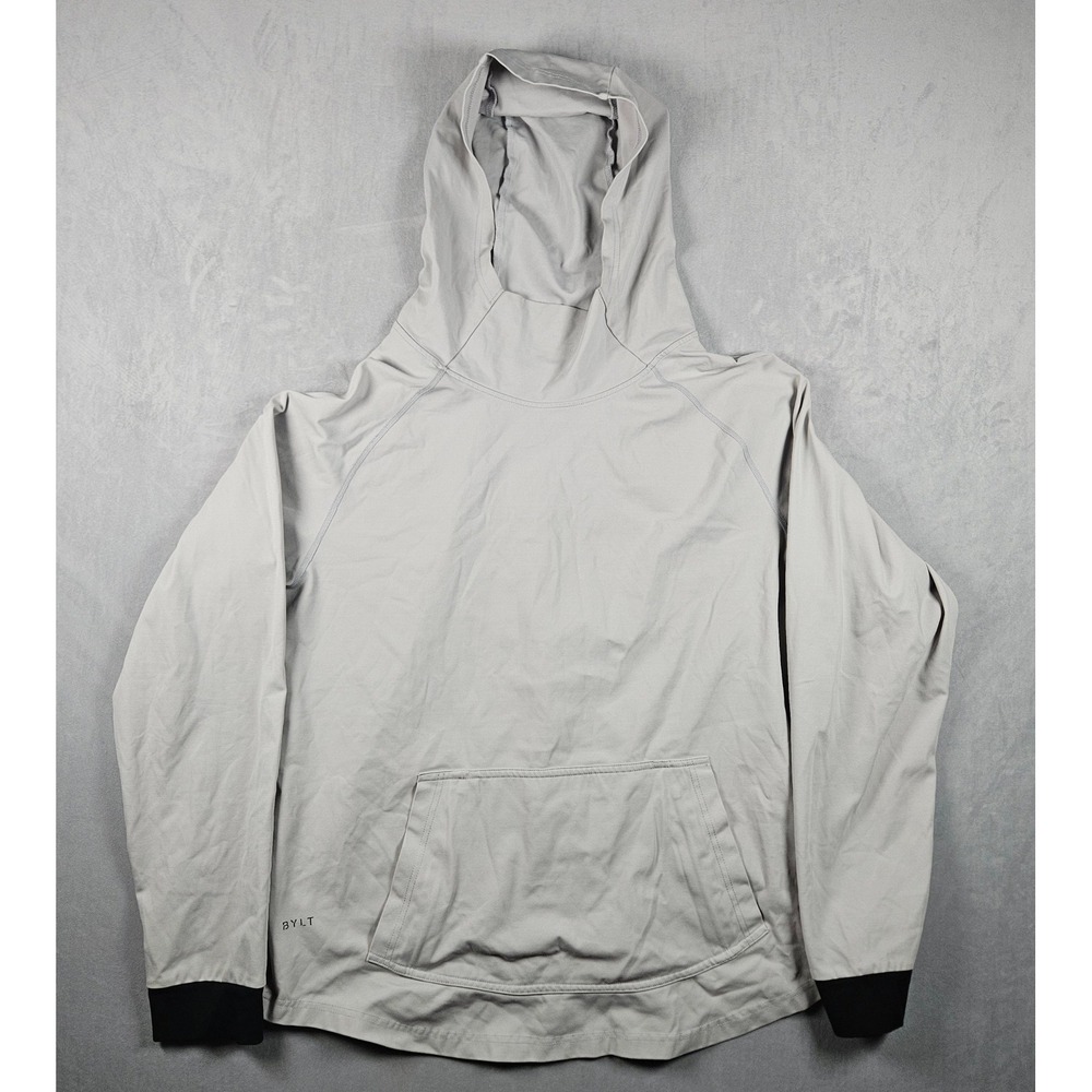 BYLT Drop Cut Pullover Hoodie Mens XL Gray Performance Vented Pocket Sweatshirt